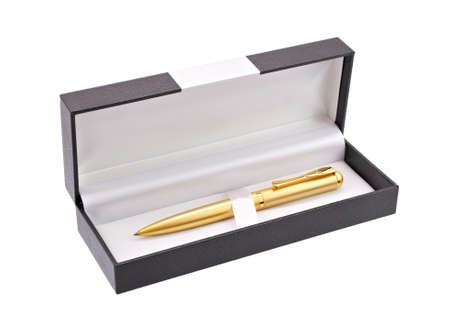 Gold ballpoint isolated on white backgroundの写真素材