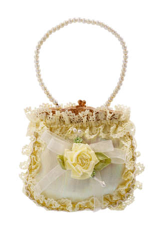 Luxury handbag decorated by lace and beadの写真素材