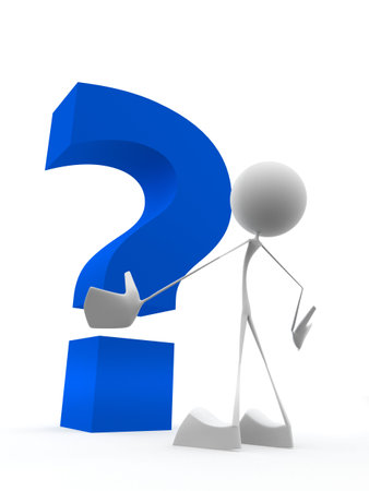 little character with blue question markの写真素材