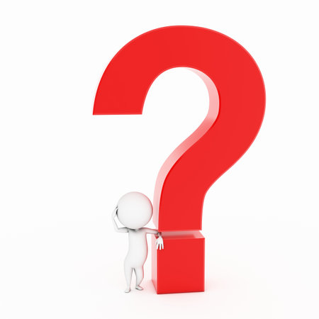a 3d rendered illustration of a small guy and a question markの写真素材