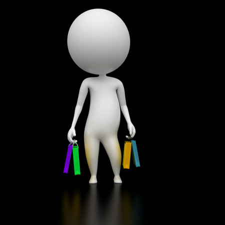 3d rendered illustration of a guy with some shopping bagsの写真素材