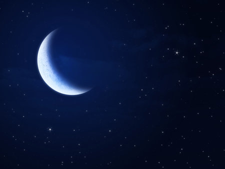 illustration of a moon with many starsの写真素材
