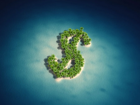 3d rendered illustration of a dollar shaped islandの写真素材
