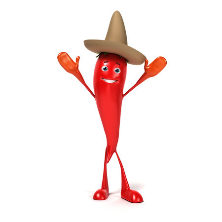 3d rendered illustration of a chili characterの写真素材