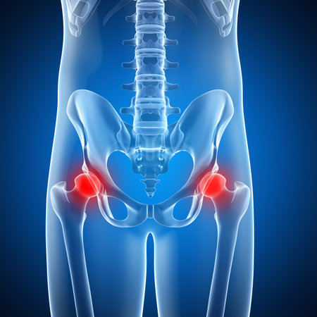 3d rendered illustration of a painful hip jointの写真素材