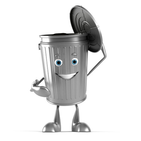 3d rendered illustration of a trash can characterの写真素材