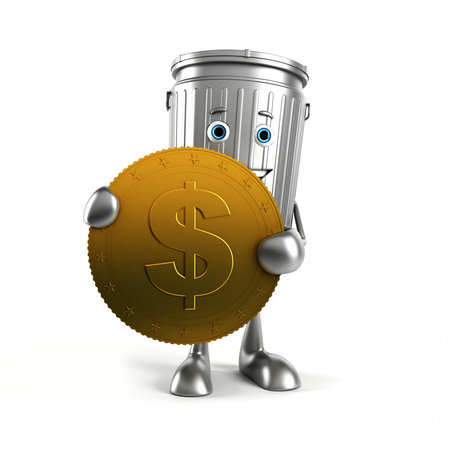 3d rendered illustration of a trash can characterの写真素材