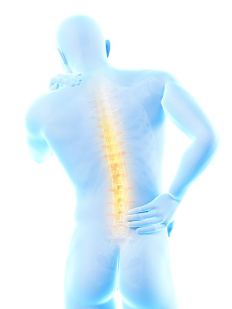 a man having acute pain in the backの写真素材