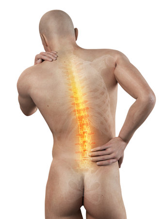 a man having acute pain in the backの写真素材