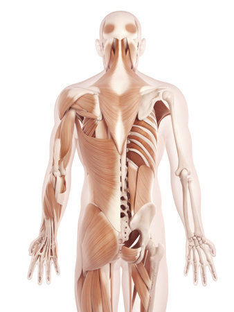 anatomy illustration showing the back musclesの写真素材