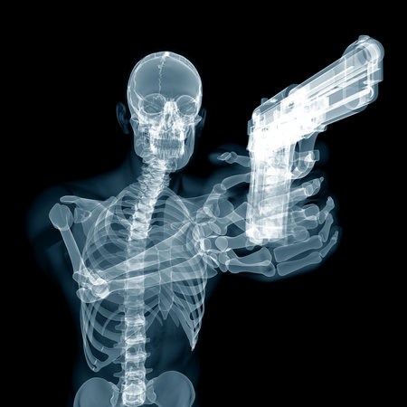3d rendered medically accurate illustration of a guy with a pistolの写真素材