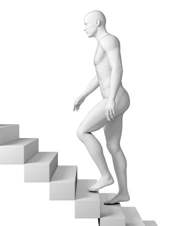 3d rendered medically accurate illustration of a man walking upstairsの写真素材