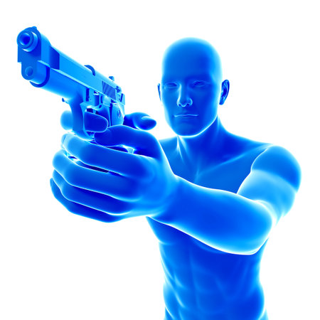 3d rendered medically accurate illustration of man with a pistolの写真素材
