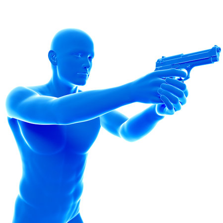 3d rendered medically accurate illustration of man with a pistolの写真素材