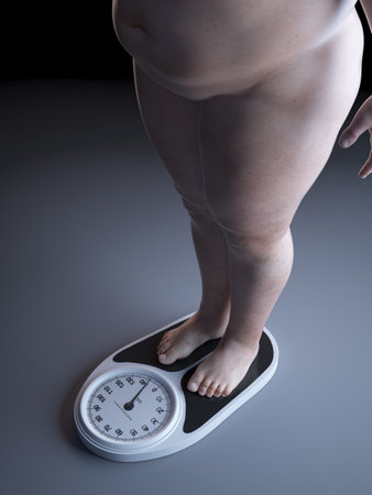 3d rendered, medically accurate illustration of an obese man on a scale