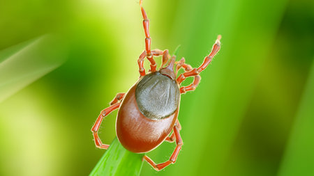 3d rendered illustration of a tick on a grass blade