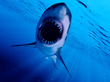 3d rendered illustration of a great white sharkの写真素材