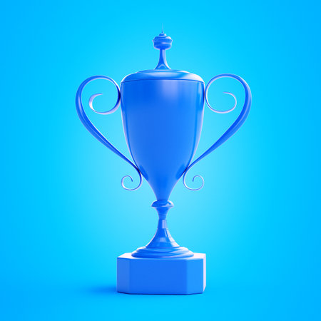 3d rendered illustration of a blue trophyの写真素材