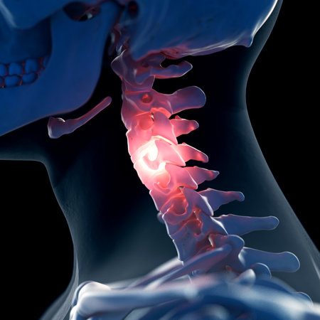 3d rendered medically accurate illustration of a painful neckの写真素材