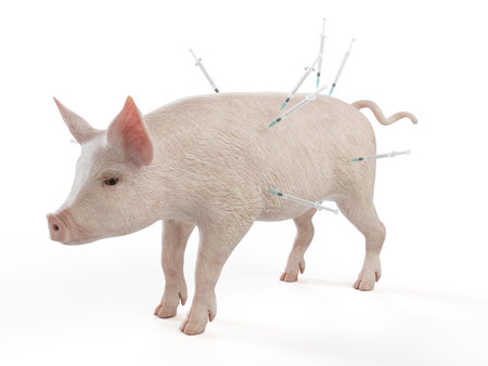 3d rendered illustration of syringes stuck in a pigの写真素材