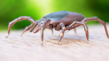 3d rendered illustration of a tick crawling on human skin