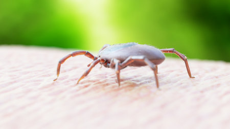 3d rendered illustration of a tick crawling on human skinの写真素材