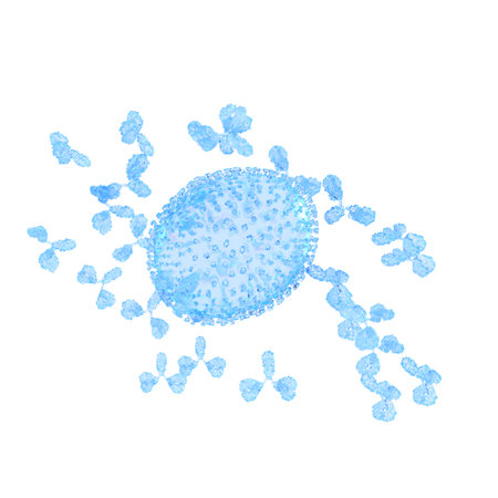 3d rendered illustration of an influenza virus being attacked by antibodies
