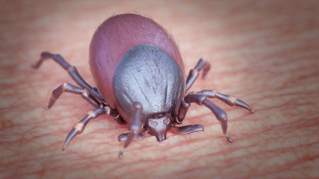 3d rendered illustration of a tick biting a humanの写真素材