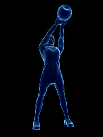 3d rendered medically accurate illustration of a man doing a kettlebell workoutの写真素材