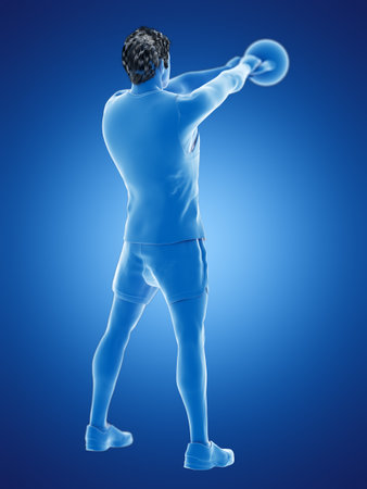 3d rendered medically accurate illustration of a man doing a kettlebell workoutの写真素材