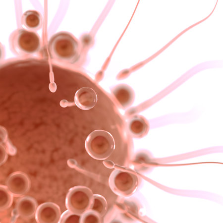 3d rendered illustration of a swarm of sperms trying to fertilize a human egg cell