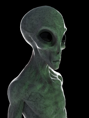 3d rendered illustration of a standing grey alienの写真素材
