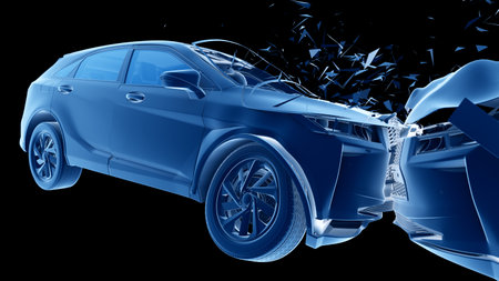 3d rendered illustration of two colliding cars