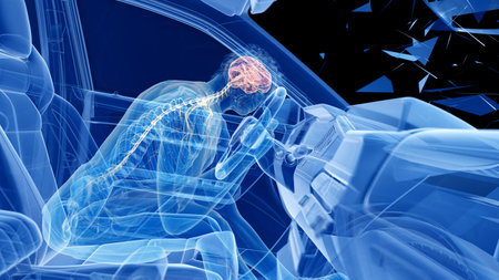 3d rendered illustration of two colliding cars - illustrating the effect of an impact without airbag