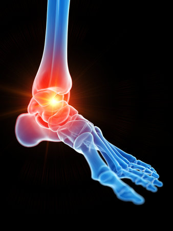 3d rendered medically accurate illustration of the ankle joint showing painの写真素材