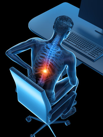 3d rendered medically accurate illustration of a man having a backache due to sittingの写真素材