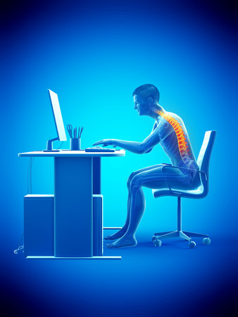 3d rendered medically accurate illustration of a man having a backache due to sittingの写真素材