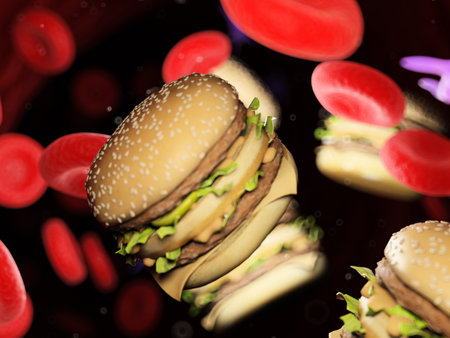 3d rendered conceptual  illustration of fat in the blood streamの写真素材