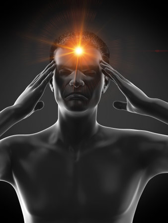 3d rendered medically accurate illustration of a man suffering from headacheの写真素材