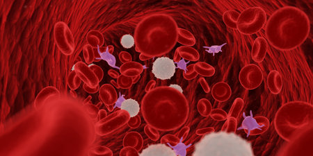 3d rendered medically accurate illustration of blood cells in a human artery