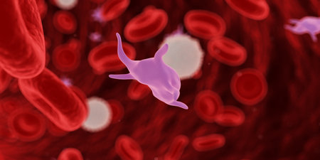 3d rendered medically accurate illustration of blood cells in a human artery