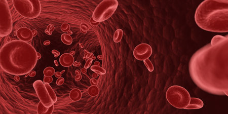 3d rendered medically accurate illustration of blood cells in a human arteryの写真素材