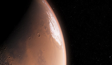 3d rendered illustration from planet mars from spaceの写真素材