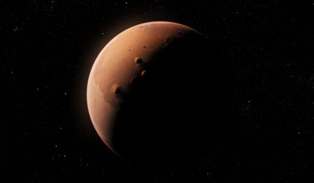 3d rendered illustration from planet mars from spaceの写真素材