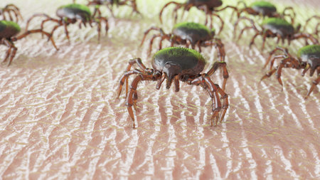 3d rendered illustration of a group of ticks crawling on human skinの写真素材