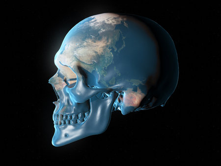 3d rendered abstract illustration of a skull planetの写真素材
