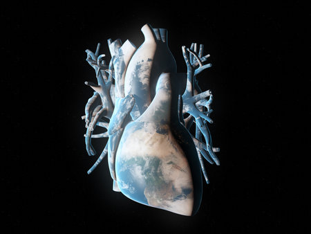 3d rendered abstract illustration of a heart planetの写真素材