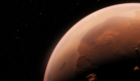 3d rendered illustration from planet mars from spaceの写真素材