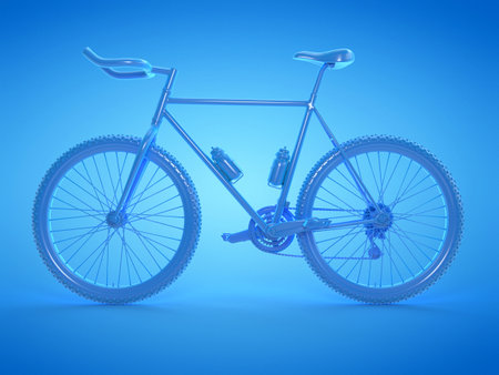 3d rendered illustration of a blue mountain bikeの写真素材
