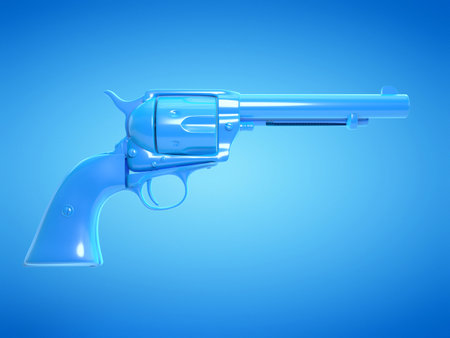 3d rendered illustration of a blue revolverの写真素材